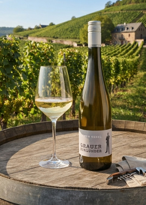 Grauburgunder Wein steht auf Fass